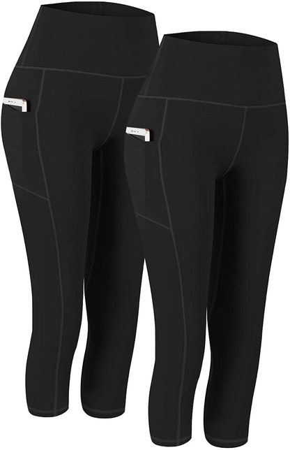 Fengbay 2 Pack High Waist Yoga Pants, Pocket Yoga Pants Tummy Control Workout Running 4 Way Stretch Yoga Leggings Apparel & Accessories > Clothing > Activewear Fengbay Capris Black & Black Medium 