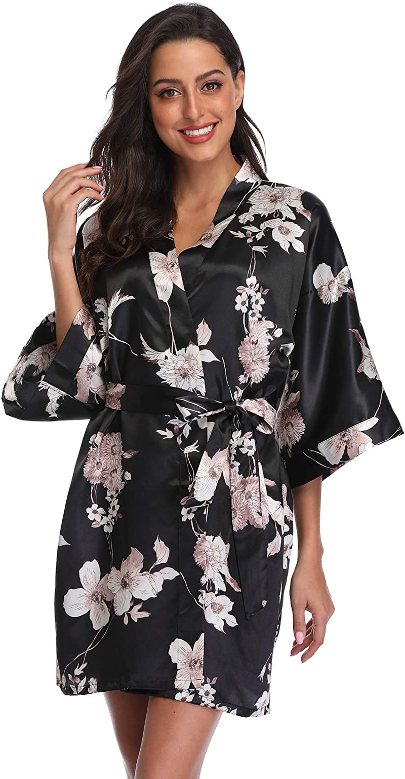 Season Dressing Women Floral Robes Bridesmaids Short Satin Kimono Sleepwear for Wedding Party Apparel & Accessories > Clothing > Sleepwear & Loungewear > Robes season dressing   