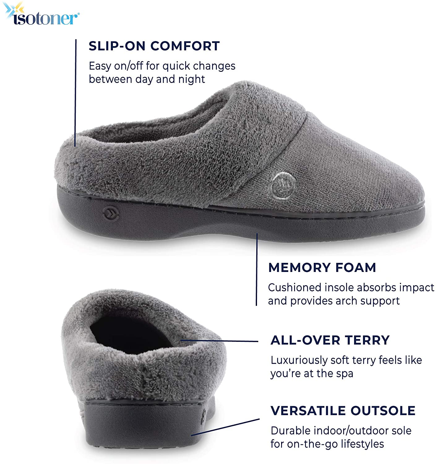 isotoner Women's Cozy Terry Hoodback Clog Slipper with Soft Memory Foam, Comfort Arch Support, and an Indoor/Outdoor Sole Arts & Entertainment > Party & Celebration > Gift Giving KYLIE MAX   