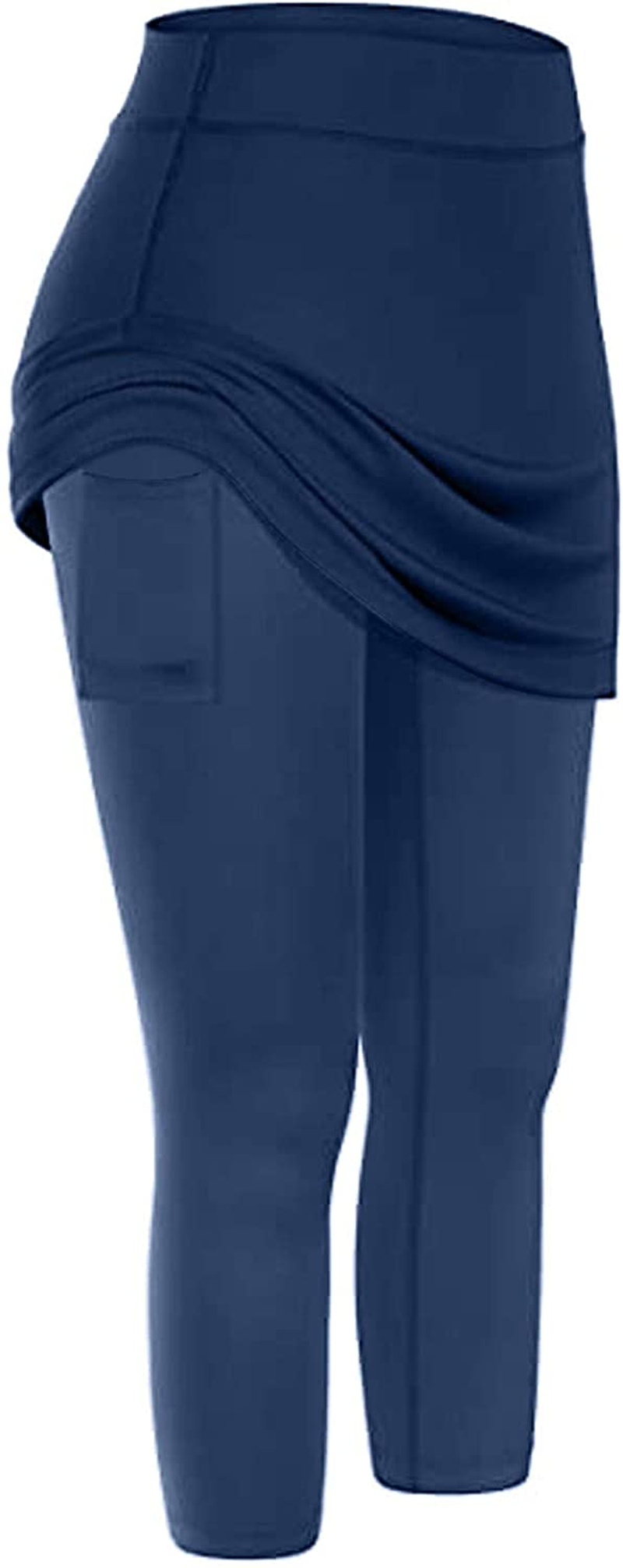 Burband Womens Skirted Leggings Capri Skirt Yoga Active Tights Pants Golf Tennis Workout Skort Sport Leggings with Pockets Apparel & Accessories > Clothing > Underwear & Socks > Shapewear Burband   