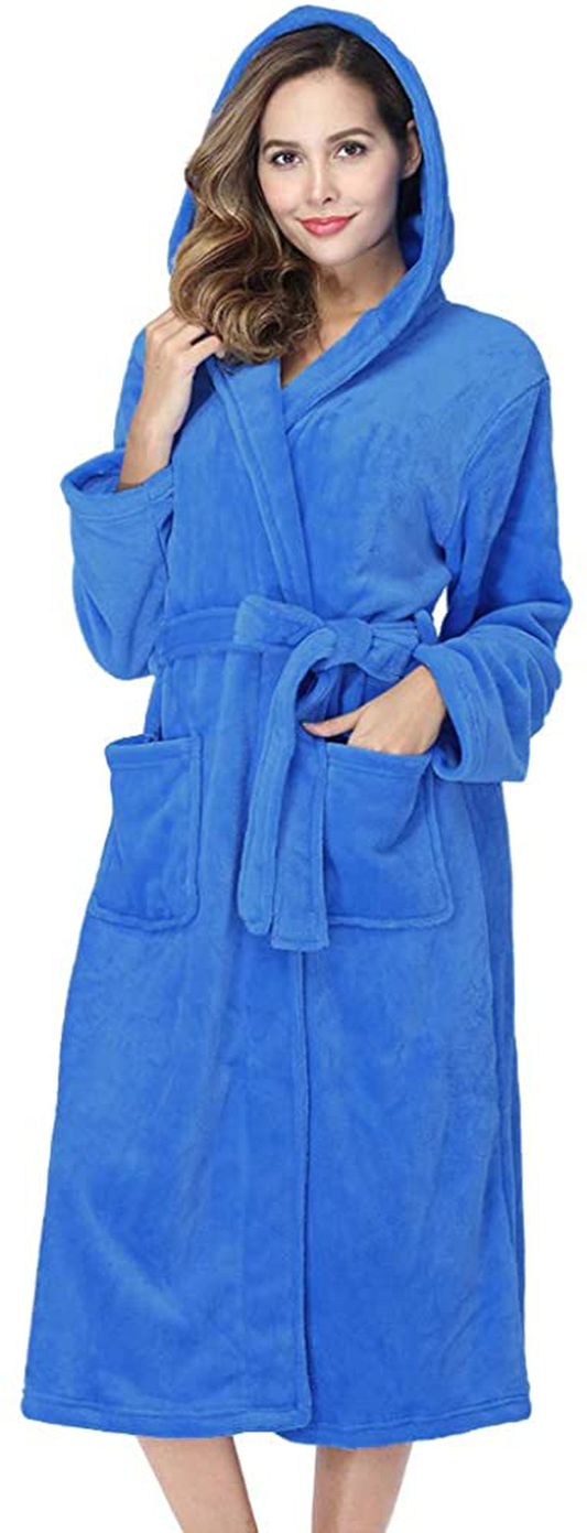RONGTAI Womens Long Robes Plush Fleece Nightgown Thick plus Size Hooded Bathrobe with Pockets Fluffy Sleepwear for Men Apparel & Accessories > Clothing > Sleepwear & Loungewear > Robes Kylie Max   