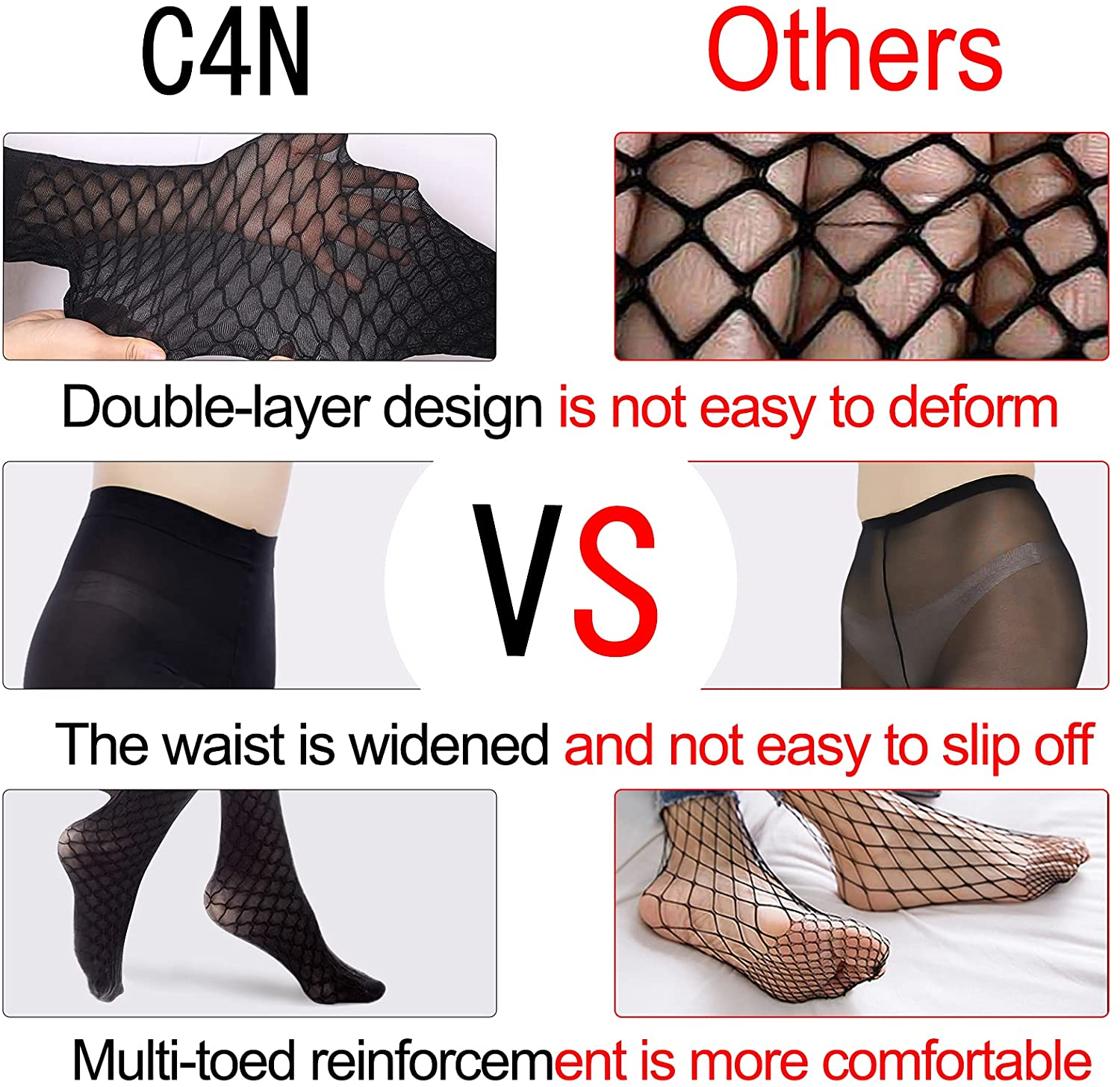 C4N Women'S Fishnet Tights Shaping Pantyhose for Women Sheers Slim High-Waist Transparent Fishnet Stockings Apparel & Accessories > Clothing > Underwear & Socks > Shapewear C4N   