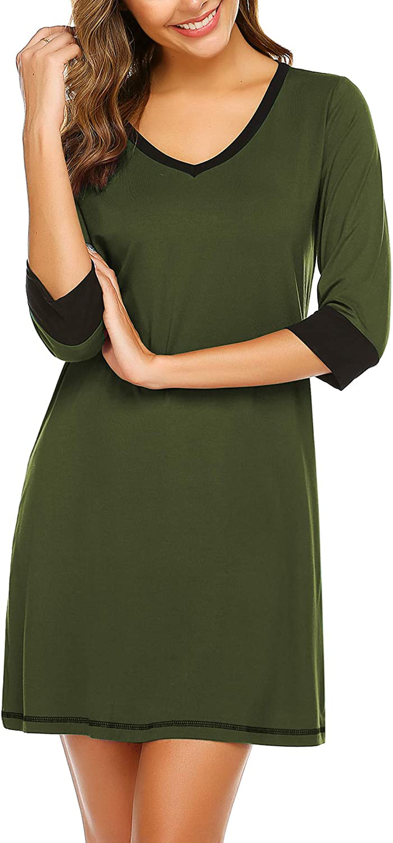 Ekouear Sleepshirts Womens Nightgowns Soft Sleepwear 3/4 Sleeve Night Shirts V Neck Sleep Dress Loose Nighties Apparel & Accessories > Clothing > Sleepwear & Loungewear > Nightgowns Kylie Max   
