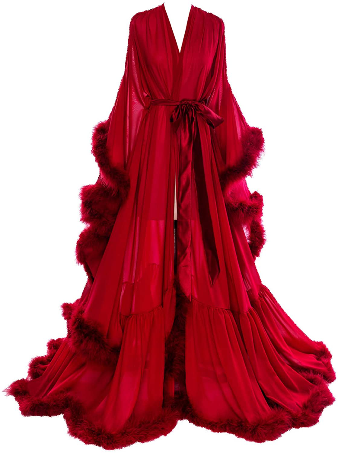 Molisa Women'S Sexy Feather Bridal Robe Long Wedding Scarf Illusion Bathrobe Sleepwear Lingerie Robe Nightgown Apparel & Accessories > Clothing > Sleepwear & Loungewear > Robes Molisa   