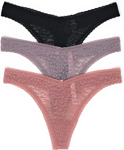 Victoria's Secret PINK Thong Panty Set of 3 Apparel & Accessories > Clothing > Underwear & Socks > Underwear Victoria's Secret Leo Lace Black / Mauve / Damsel Pink Medium 