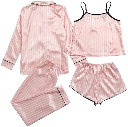 WDIRARA Women'S Silk Satin Pajama Set 4 Pieces Sleepwear Loungewear Pj Sets Apparel & Accessories > Clothing > Sleepwear & Loungewear Kylie Max   