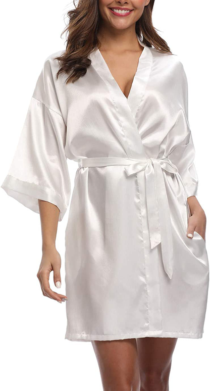 Old-Times Women'S Pure Color Silk Kimono Short Robes for Bridesmaids and Bride Apparel & Accessories > Clothing > Sleepwear & Loungewear > Robes Old-Times   