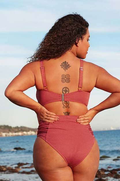 CUPSHE Women's High Waist Plus Size Bikini Swimsuit Ruched Two Piece Bathing Suit Apparel & Accessories > Clothing > Swimwear KYLIE MAX   
