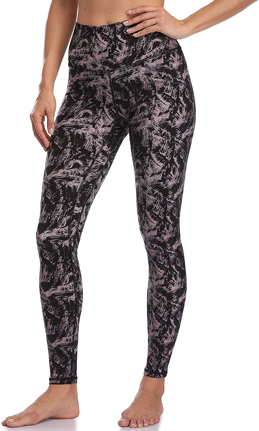 Colorfulkoala Women's High Waisted Pattern Leggings Full-length Yoga Pants Apparel & Accessories > Clothing > Activewear Colorfulkoala Mauve & Black Strokes Small 