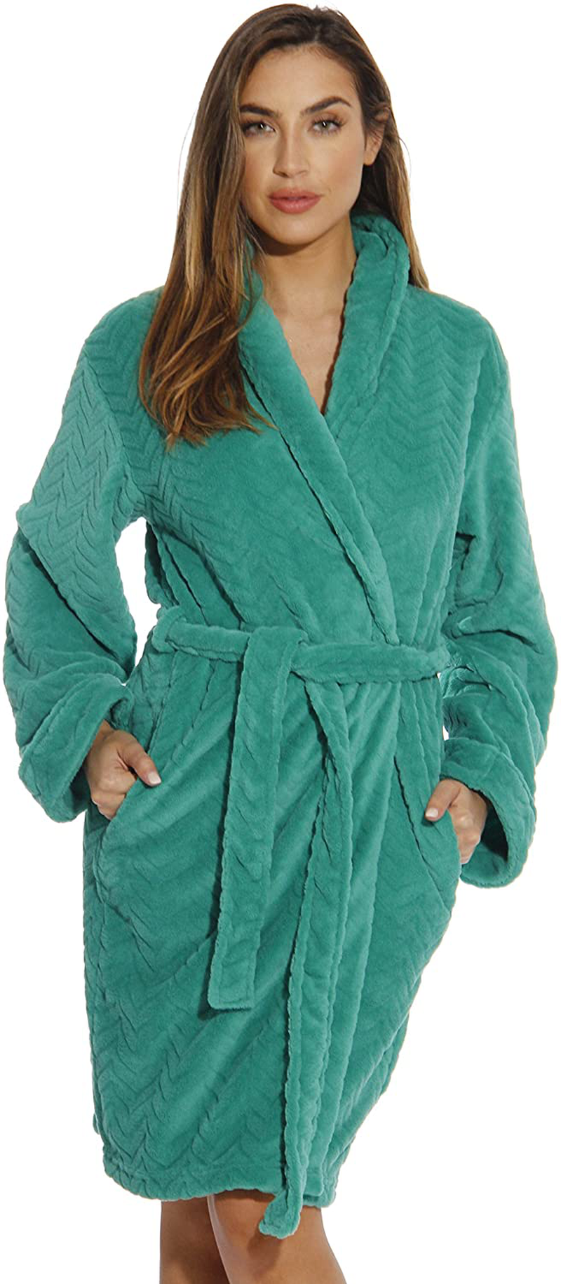Just Love Kimono Robe Velour Chevron Texture Bath Robes for Women Apparel & Accessories > Clothing > Sleepwear & Loungewear > Robes Just Love   