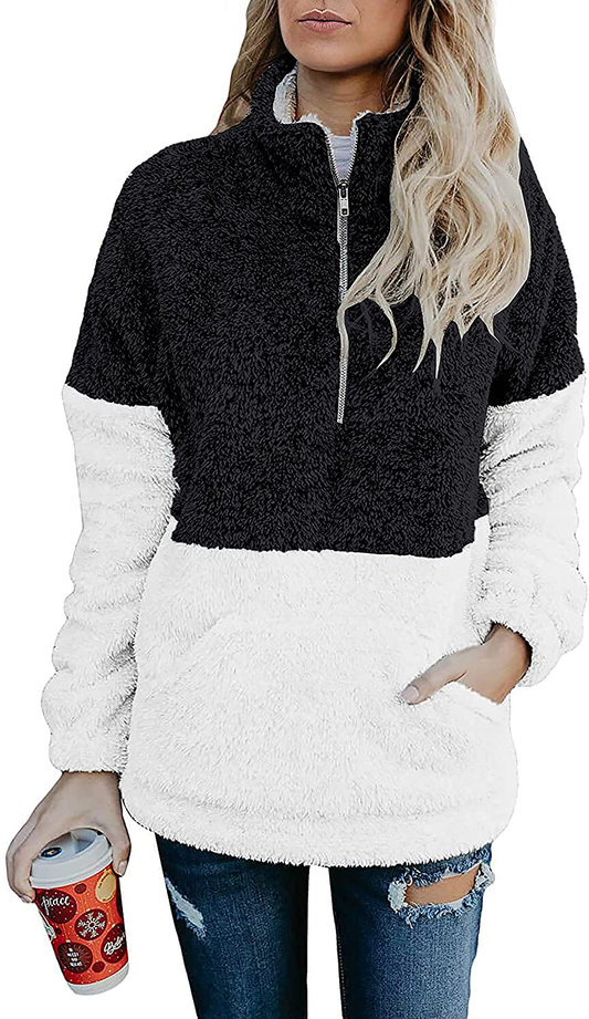 BTFBM Women Sherpa Pullover Quarter Zip Long Sleeve Fluffy Soft Fleece Jackets Sweaters Sweatshirts Hoodies Outwear Coat Apparel & Accessories > Clothing > Activewear Kylie Max   