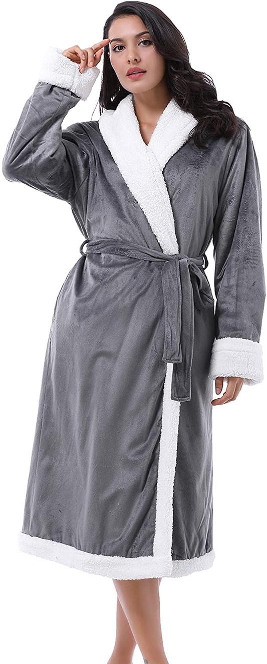 Catalonia Women’S Sherpa Bathrobe,Soft Warm Fleece Long Robe,Shawl Collar,Comfy,Full Length Apparel & Accessories > Clothing > Sleepwear & Loungewear > Robes Kylie Max   