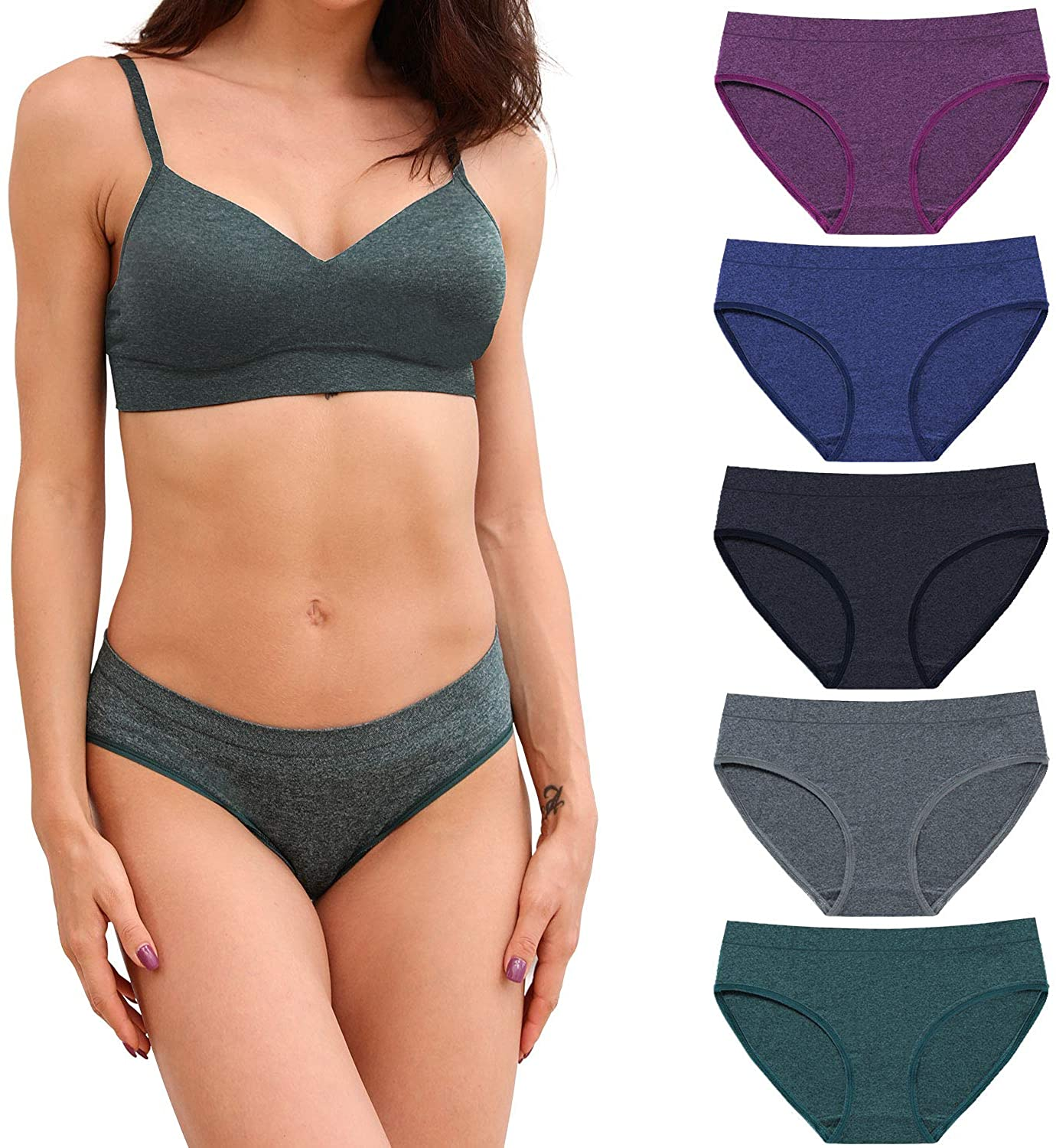 R RUXIA Women'S Hipster Panties Seamless Low-Rise Cheekini Panty Soft Stretch Bikini Underwear (Multi Colors,Pack of 5) …  R RUXIA Multicolourde8-5pack XX-Large 