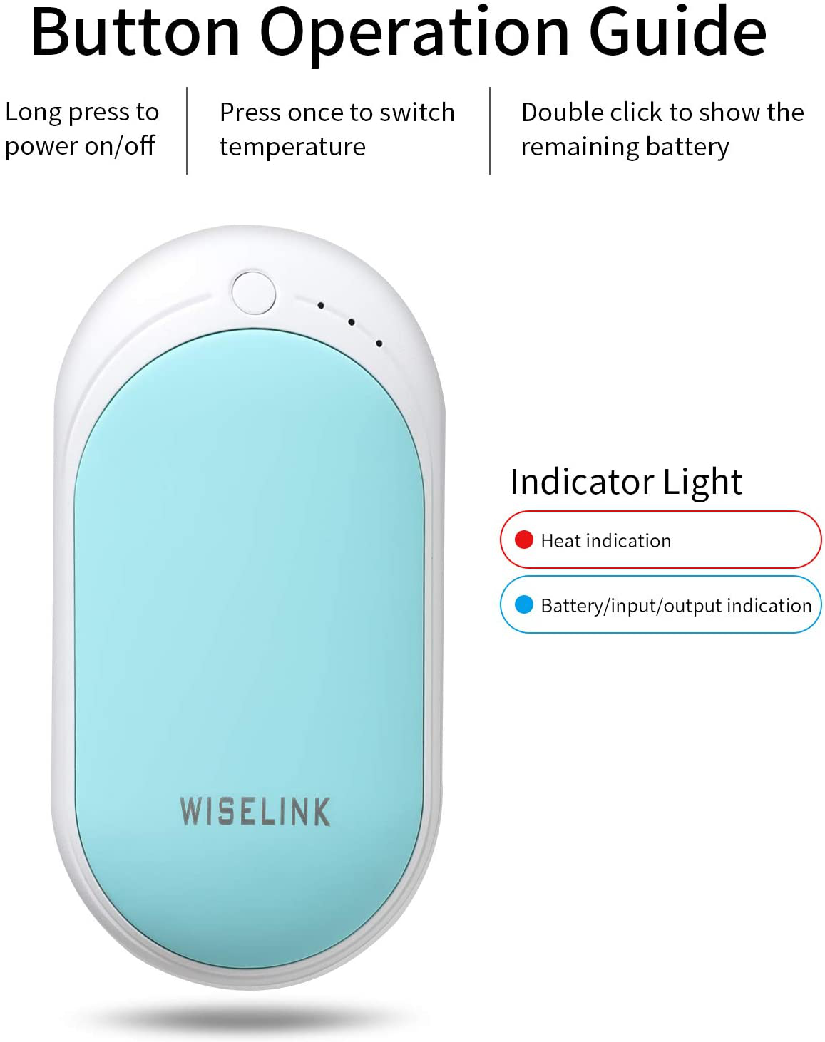 Wiselink Rechargeable Hand Warmer, 5200mAh Electric Hand Warmers Reusable, Portable USB Power Bank, Double-Sided Quick Heating Handwarmer for Hunting, Golf, Camping, Skiing, Winter Gift for Women, Men Arts & Entertainment > Party & Celebration > Gift Giving Wiselink   