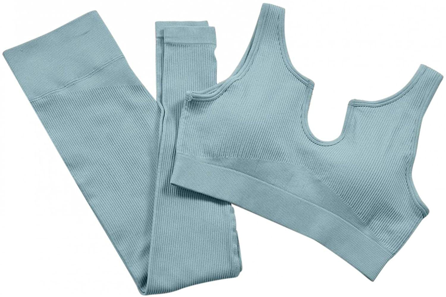 Burband Womens Solid Color 2 Piece Tracksuit High Waist Leggings Sport Bra Yoga Seamless Texture Bodysuit Workout Outfits Apparel & Accessories > Clothing > Underwear & Socks > Shapewear Burband   