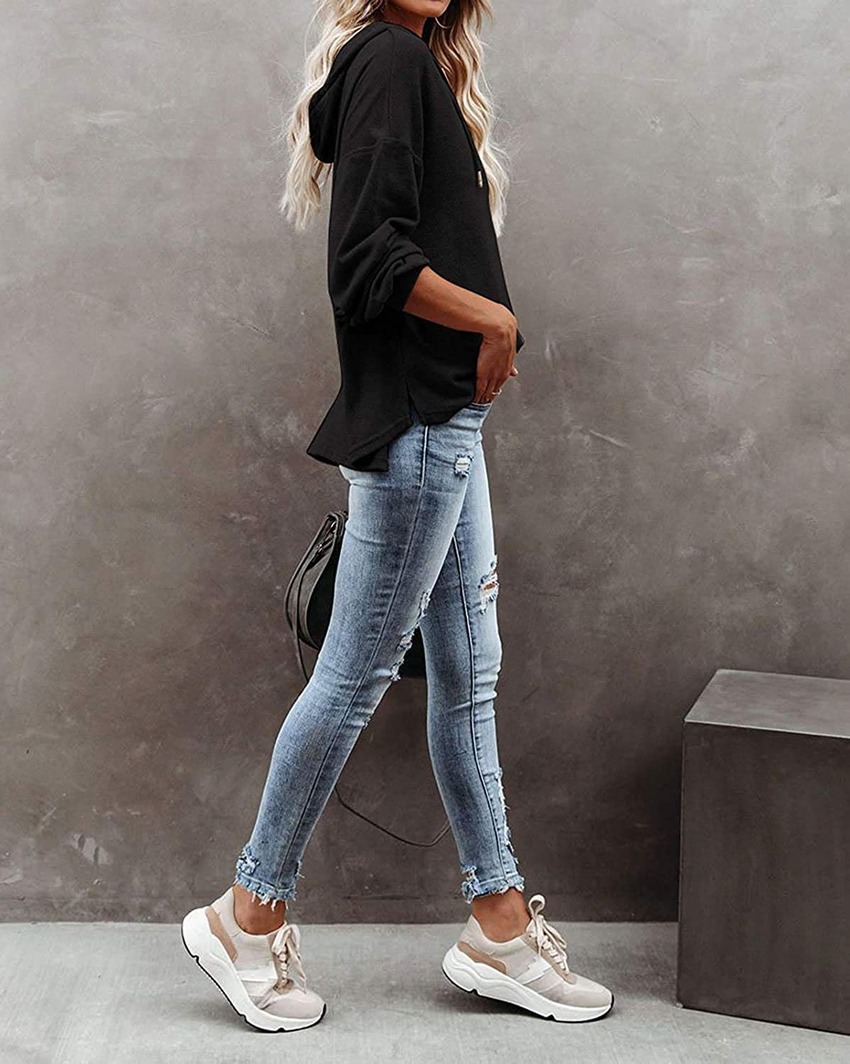 REVETRO Womens V Neck Long Sleeve Henley Shirts Button down Sweatshirts Hoodies Tunic Tops with Drawstring Apparel & Accessories > Clothing > Activewear Kylie Max   