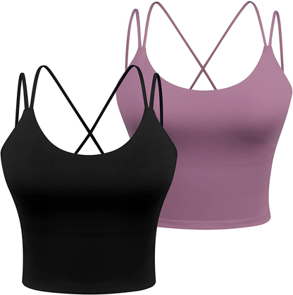 Women'S Longline Sports Bra Padded Strappy Yoga Bra Fitness Running Workout Crop Tank Top（2Pack） Apparel & Accessories > Clothing > Underwear & Socks > Bras Kylie Max   