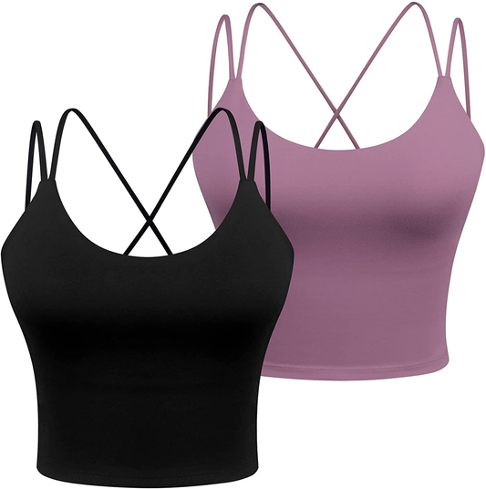 Women'S Longline Sports Bra Padded Strappy Yoga Bra Fitness Running Workout Crop Tank Top（2Pack） Apparel & Accessories > Clothing > Underwear & Socks > Bras Kylie Max   