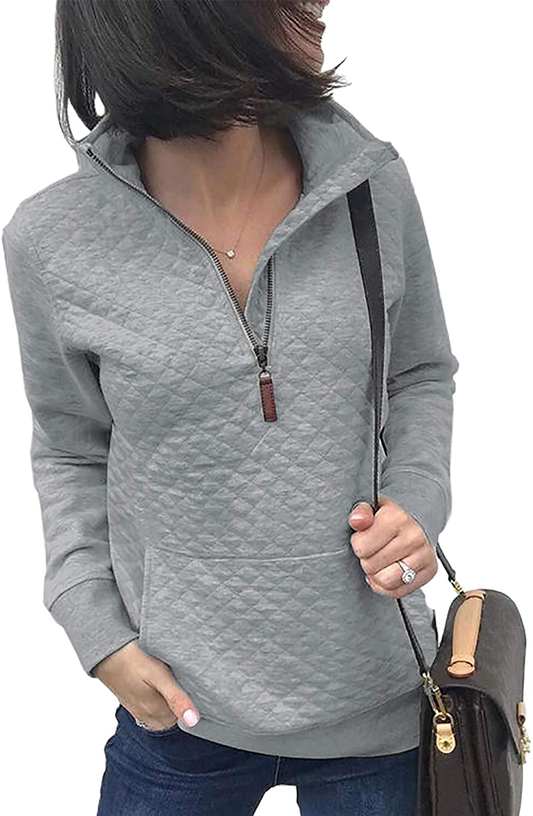 BTFBM Women Fashion Quilted Pattern Lightweight Zipper Long Sleeve Plain Casual Ladies Sweatshirts Pullovers Shirts Tops Apparel & Accessories > Clothing > Activewear Kylie Max   