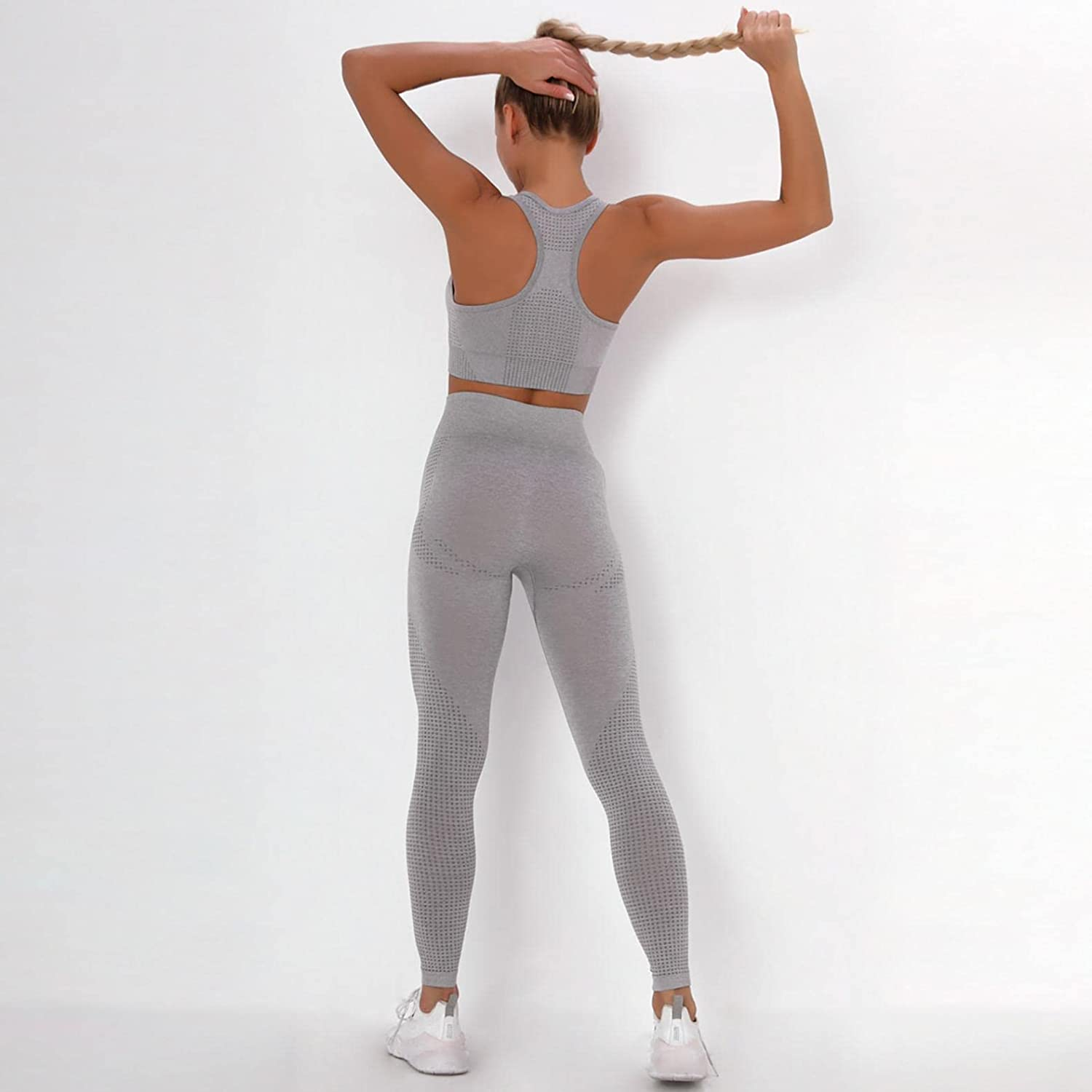Burband Womens Ribbed Seamless Yoga Outfits 2 Piece Tracksuits Sports Bra Seamless Leggings Yoga Gym Workout Set Activewear Apparel & Accessories > Clothing > Underwear & Socks > Shapewear Burband   