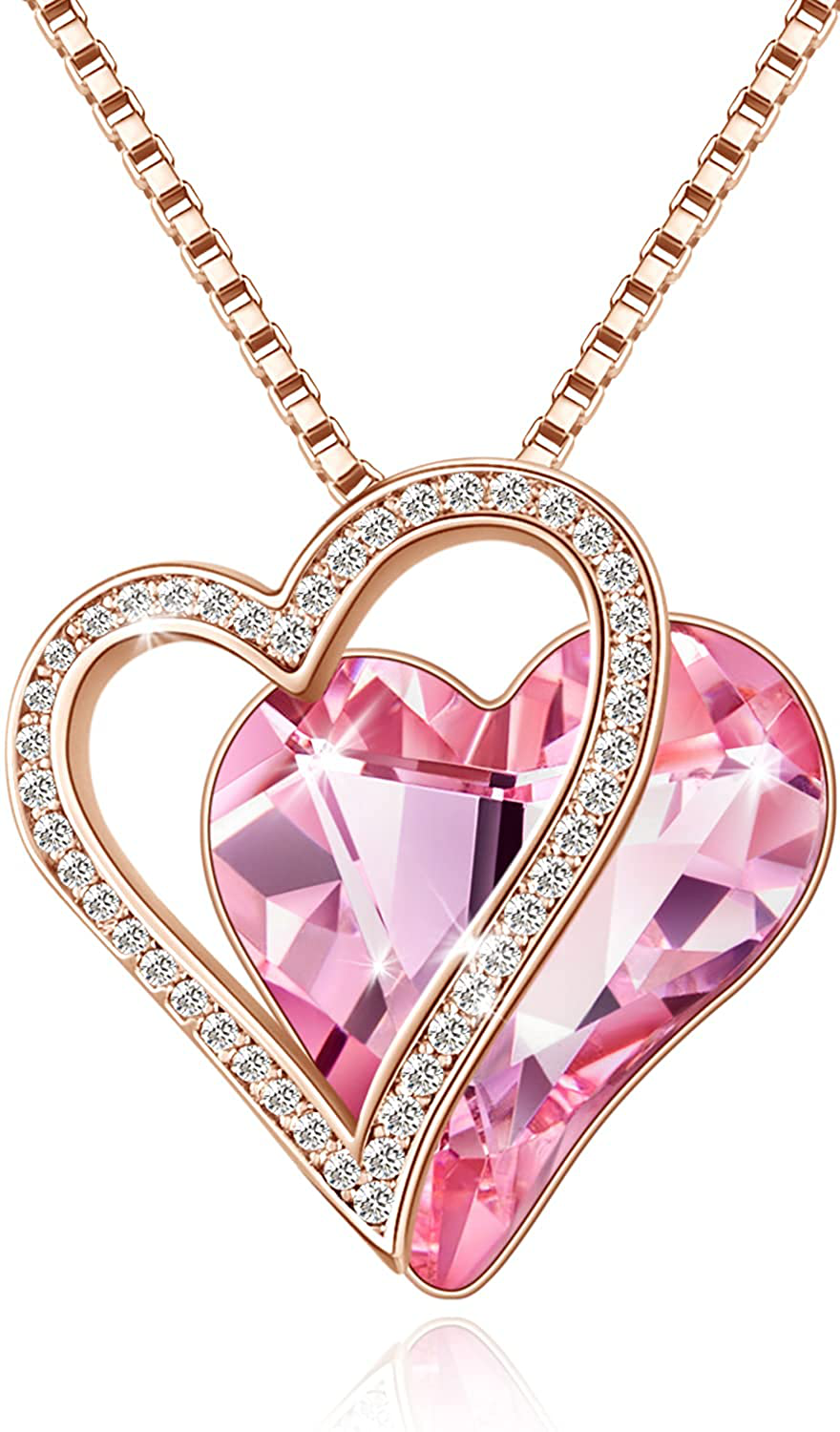 Sumonyo White Gold Plated Love Heart Pendant Necklaces for Women Silver Tone Crystals Birthstone Jewelry Gifts for Women Mother's Day Birthday Anniversary Day Party Arts & Entertainment > Party & Celebration > Gift Giving Sumonyo 01-Oct.-Rose Gold Plated | Healing Stone for Love Pink  