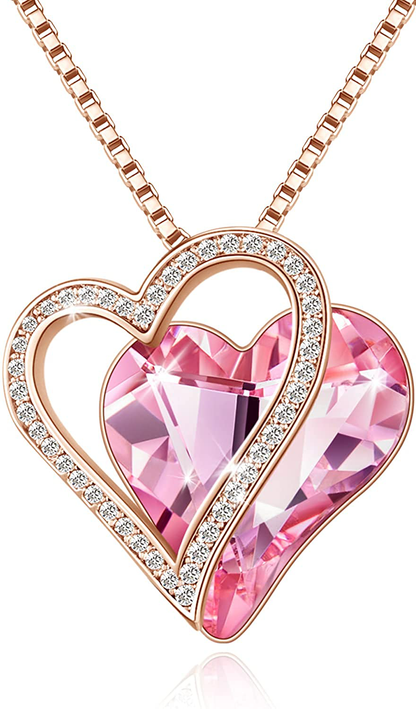 Sumonyo White Gold Plated Love Heart Pendant Necklaces for Women Silver Tone Crystals Birthstone Jewelry Gifts for Women Mother's Day Birthday Anniversary Day Party Arts & Entertainment > Party & Celebration > Gift Giving Sumonyo 01-Oct.-Rose Gold Plated | Healing Stone for Love Pink  
