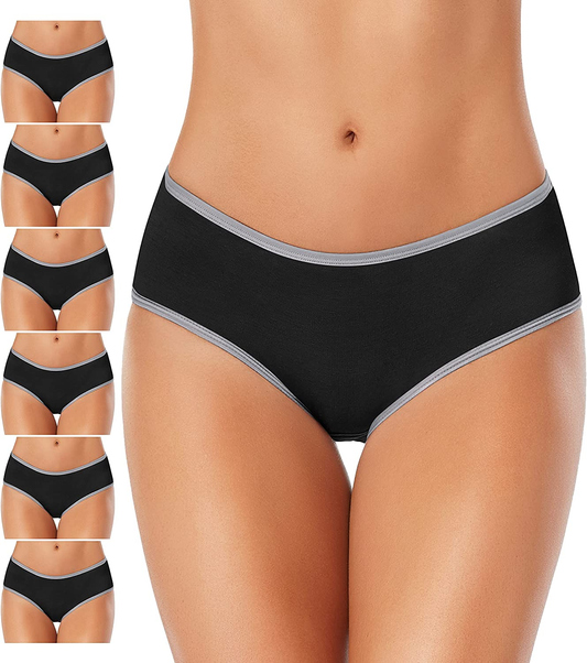 Cotton Full Coverage Underwear Womens Panties No Ride up Hipster Soft Breathable Stretch Bikini Ladies Briefs 6 Pack Apparel & Accessories > Clothing > Underwear & Socks > Underwear DUKAWA Black 6 XX-Large 