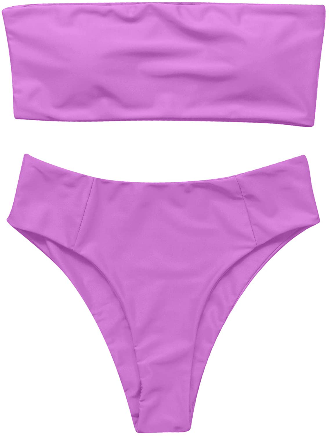 OMKAGI Women's 2 Pieces Bandeau Bikini Swimsuits Off Shoulder High Waist Bathing Suit High Cut Apparel & Accessories > Clothing > Swimwear OMKAGI 3-purple Large 