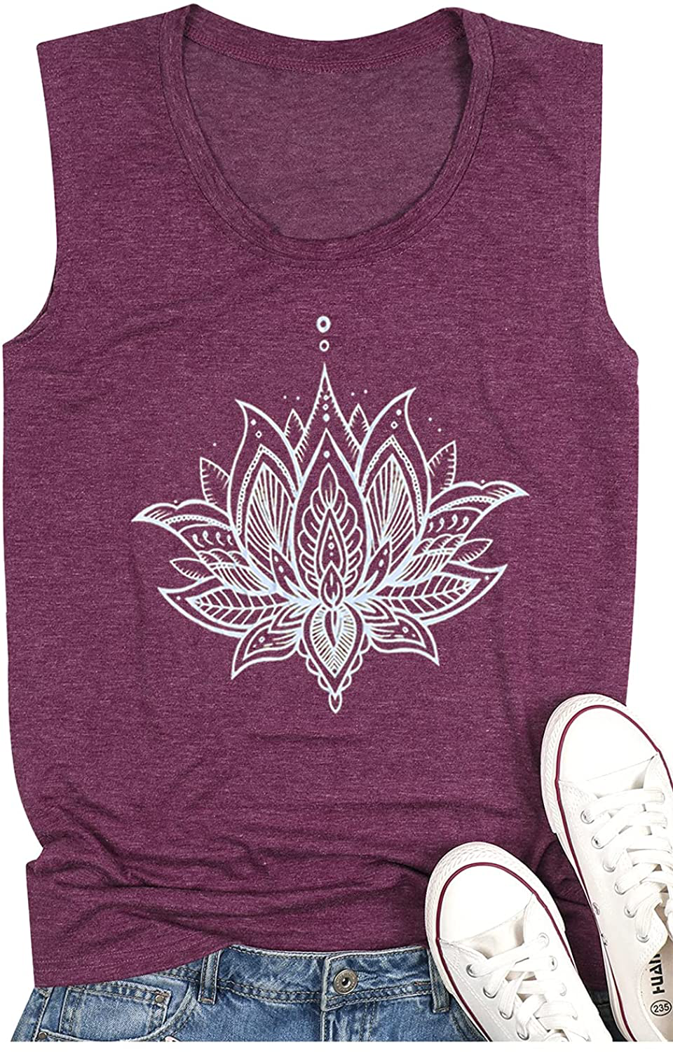 QIANRUO Lotus Flower Tank Top Women Meditation Yoga Shirts Casual Workout Muscle Tank Top Summer Sleeveless Graphic Tees Vest Apparel & Accessories > Clothing > Activewear Kylie Max   