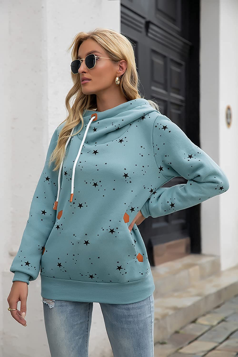 Kapoohott Womens Hoodies Long Sleeve High Necked Printed Hoodies Casual Comply Pullover Sweatshirts with Pockets Apparel & Accessories > Clothing > Activewear Kylie Max   