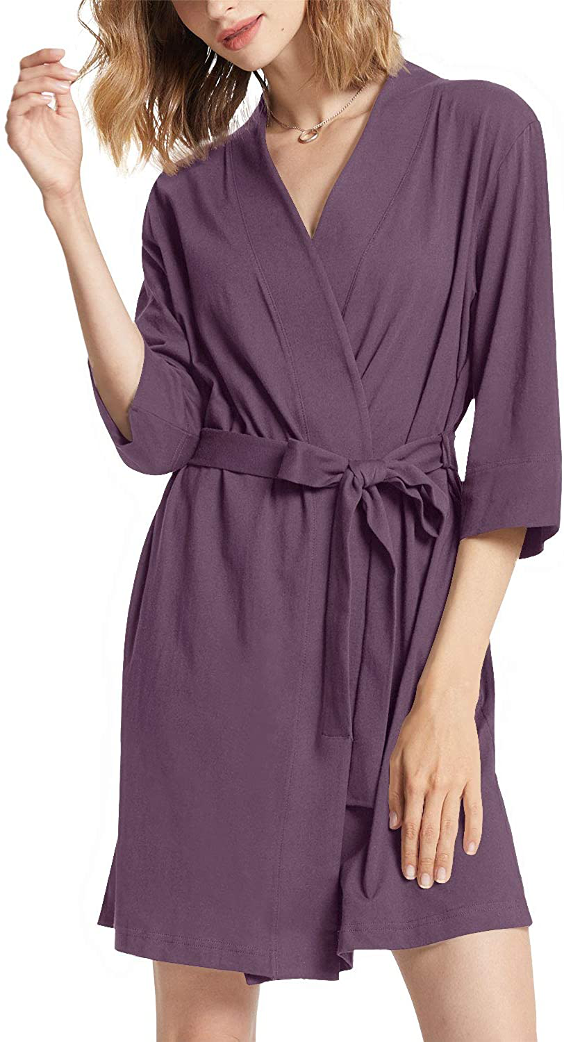 SIORO Womens Cotton Robe Kimono Lightweight Robes Short Knit Bathrobe Soft House Sleepwear Ladies Loungewear XS-3XL Apparel & Accessories > Clothing > Sleepwear & Loungewear > Robes KYLIE MAX Plum 3X-Large 