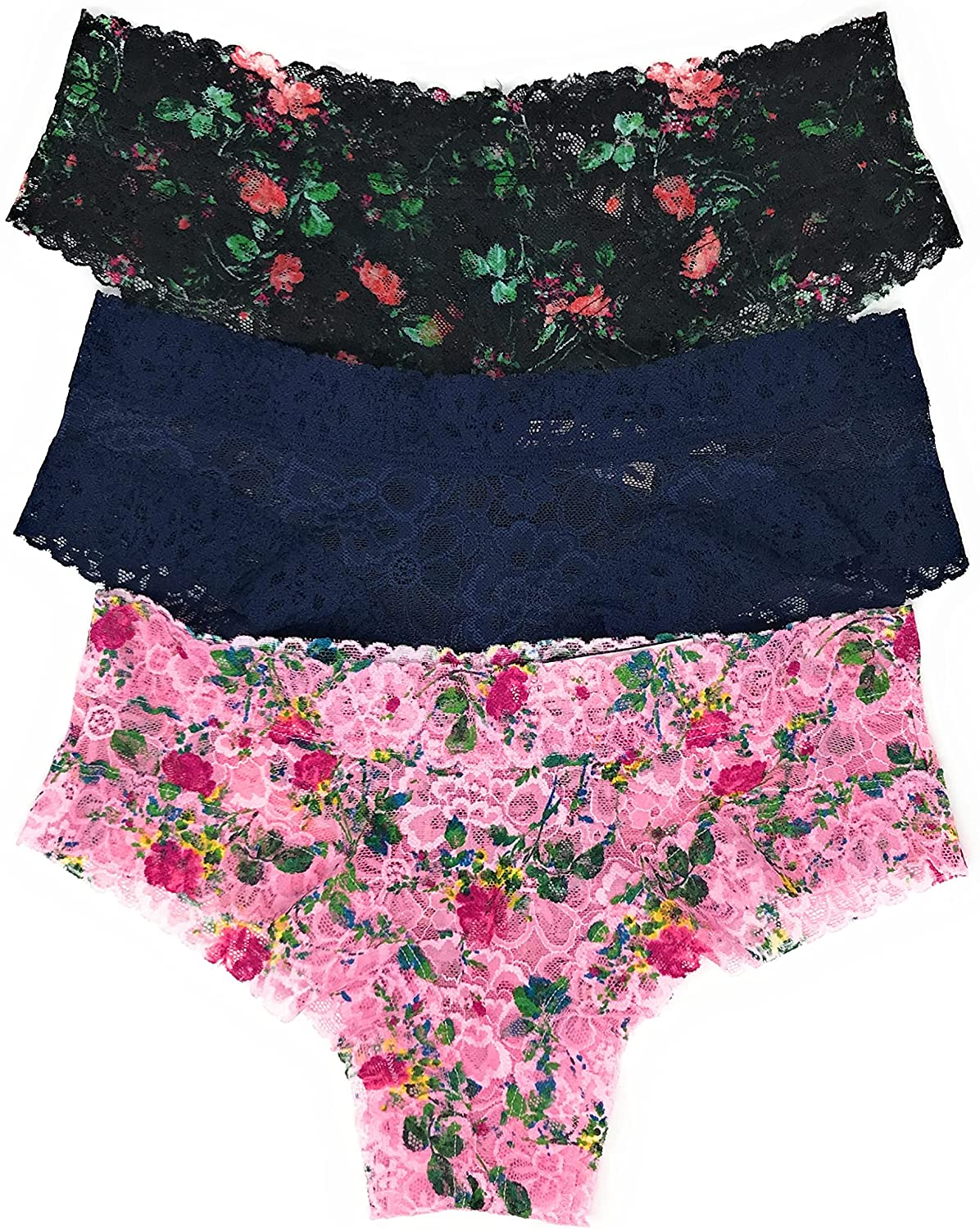 Victoria'S Secret the Lacie Cheeky Panty Set of 3 Apparel & Accessories > Clothing > Underwear & Socks > Underwear Victoria's Secret Black Floral / Navy / Light Pink Floral Large 