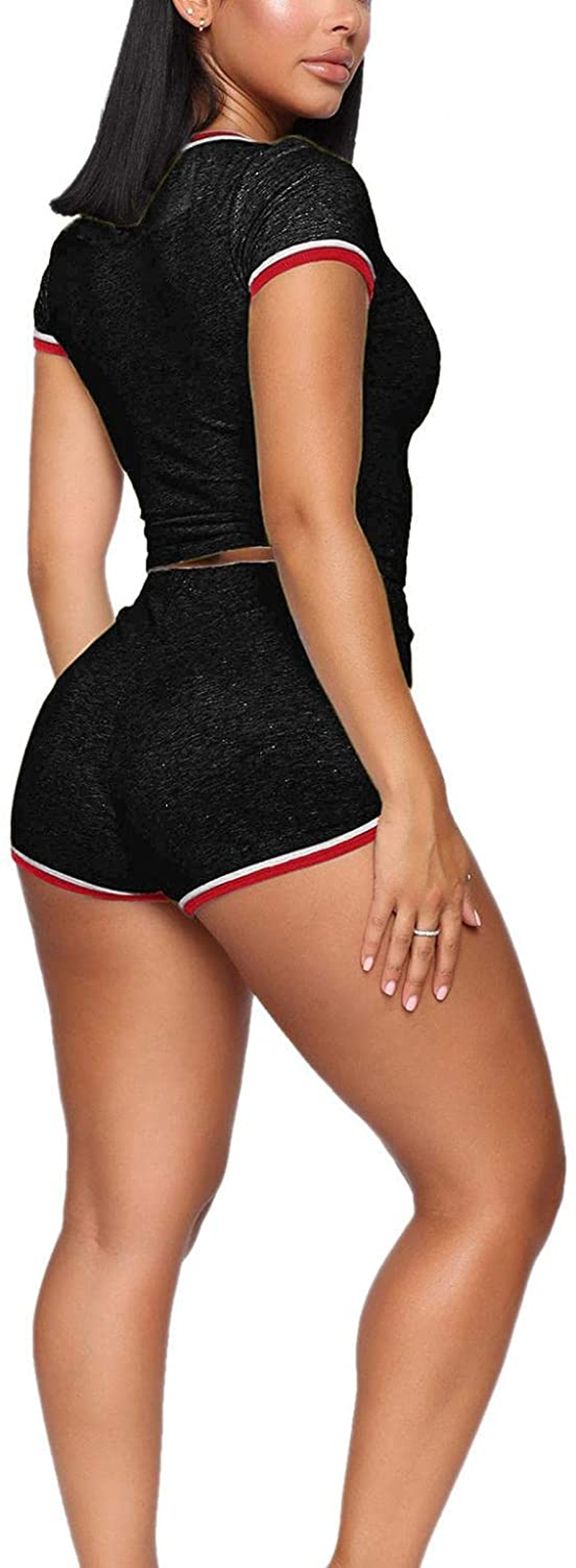 Burband Womens Casual Loungewear 2 Piece Shorts Sets Short Sleeve Sexy Crop Top and Jogger Shorts Summer Tracksuits Outfits Apparel & Accessories > Clothing > Underwear & Socks > Shapewear Burband   