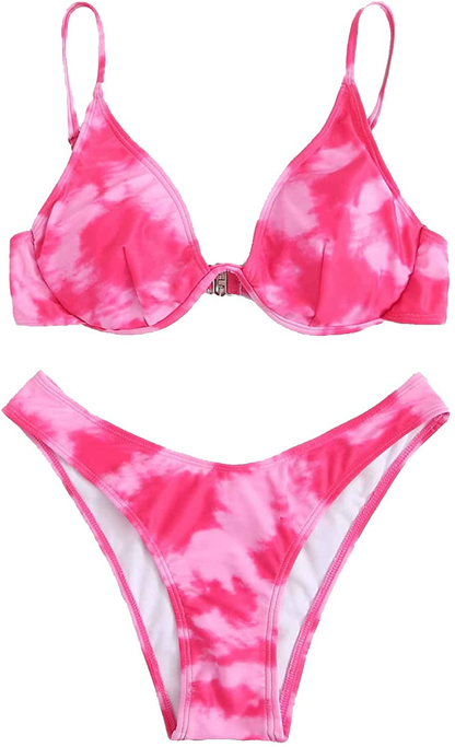 SweatyRocks Women's Sexy Bathing Suits Spaghetti Strap Floral Bikini Set Underwire Swimsuit Apparel & Accessories > Clothing > Swimwear SweatyRocks Hot Pink X-Large 