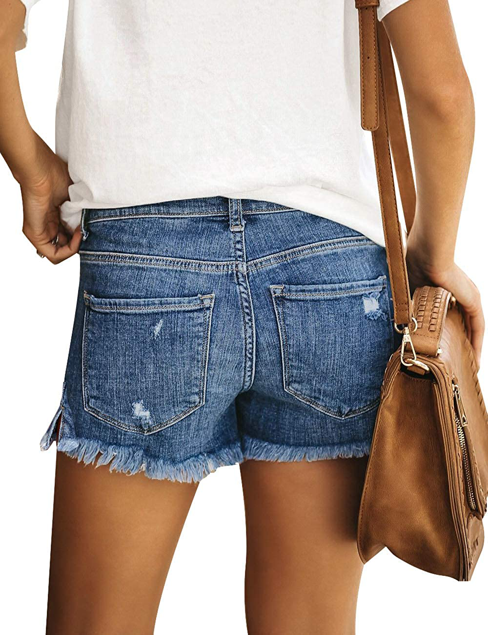 Luvamia Women'S Casual Mid Rise Denim Shorts Stretch Ripped Raw Hem Jean Shorts Apparel & Accessories > Clothing > Shorts Kylie Max   