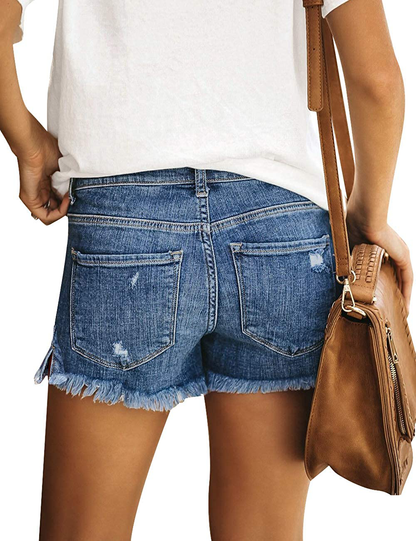 Luvamia Women'S Casual Mid Rise Denim Shorts Stretch Ripped Raw Hem Jean Shorts Apparel & Accessories > Clothing > Shorts Kylie Max   