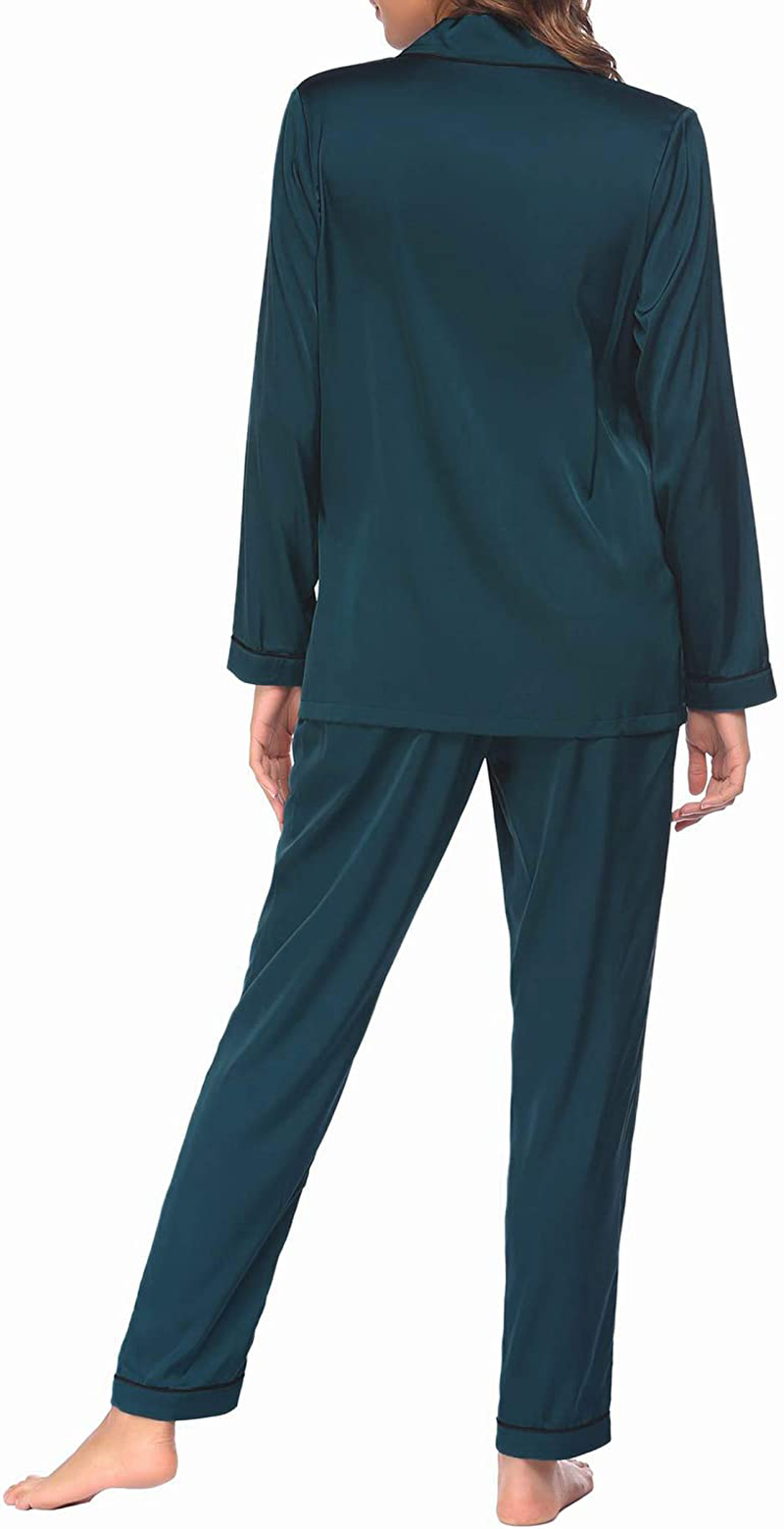 Ekouaer Satin Pajamas Women’S Long Sleeve Sleepwear Silk Soft Button down Loungewear Pjs Set S-XXL Apparel & Accessories > Clothing > Sleepwear & Loungewear > Pajamas Kylie Max   