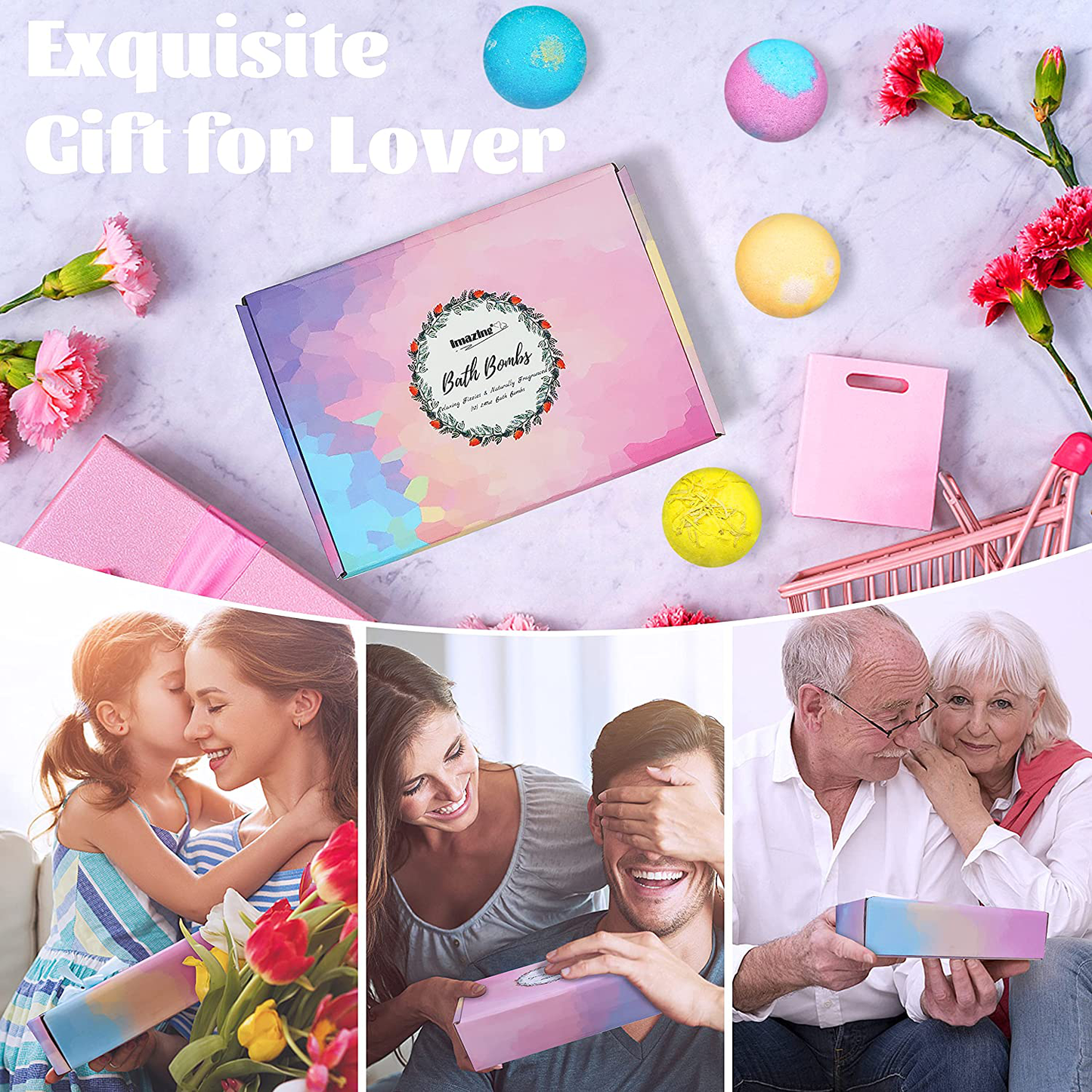Christmas Gifts for Women Unique Relaxing - Imazing 12Pcs Bath Bombs with Bubble Shower Stress Relief, Funny Personalized Small Gift Ideas Set for Mom Who has Everything Best Friend Her Birthday Arts & Entertainment > Party & Celebration > Gift Giving Imazing   