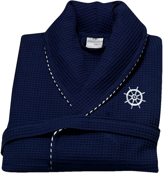 Classic Turkish Towels Luxury Nautical Spa Robe - Unisex Bathrobe Made with 100% Turkish Cotton Apparel & Accessories > Clothing > Sleepwear & Loungewear > Robes Kylie Max   