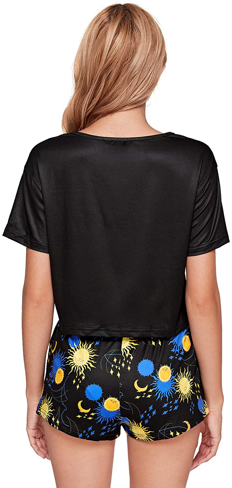 Sweatyrocks Women'S Cute Graphic Print Short Sleeve Crop Top with Shorts Pajama Set Apparel & Accessories > Clothing > Sleepwear & Loungewear Kylie Max   
