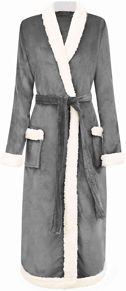 Burklett Luxury Sherpa Trim Fleece Long Bath Robe with Pocket Apparel & Accessories > Clothing > Sleepwear & Loungewear > Robes Kylie Max   