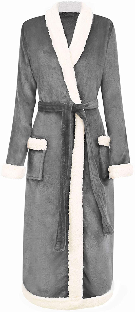 Burklett Luxury Sherpa Trim Fleece Long Bath Robe with Pocket Apparel & Accessories > Clothing > Sleepwear & Loungewear > Robes Kylie Max   