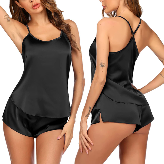 Sheshow Women'S Cami Shorts Sets Satin Sexy Lingerie Pajamas Silky Pjs Sleepwear O Neck Nightwear Lounge Set S-XXL Apparel & Accessories > Clothing > Sleepwear & Loungewear Kylie Max   