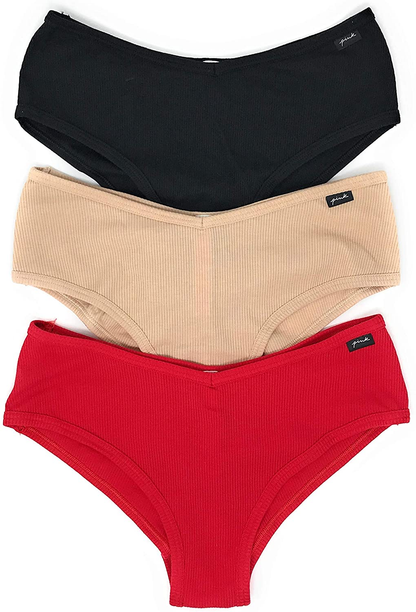 Victoria'S Secret Pink Cheekster Panty Set of 3 Apparel & Accessories > Clothing > Underwear & Socks > Underwear Victoria's Secret Ribbed Black / Nude / Red Small 