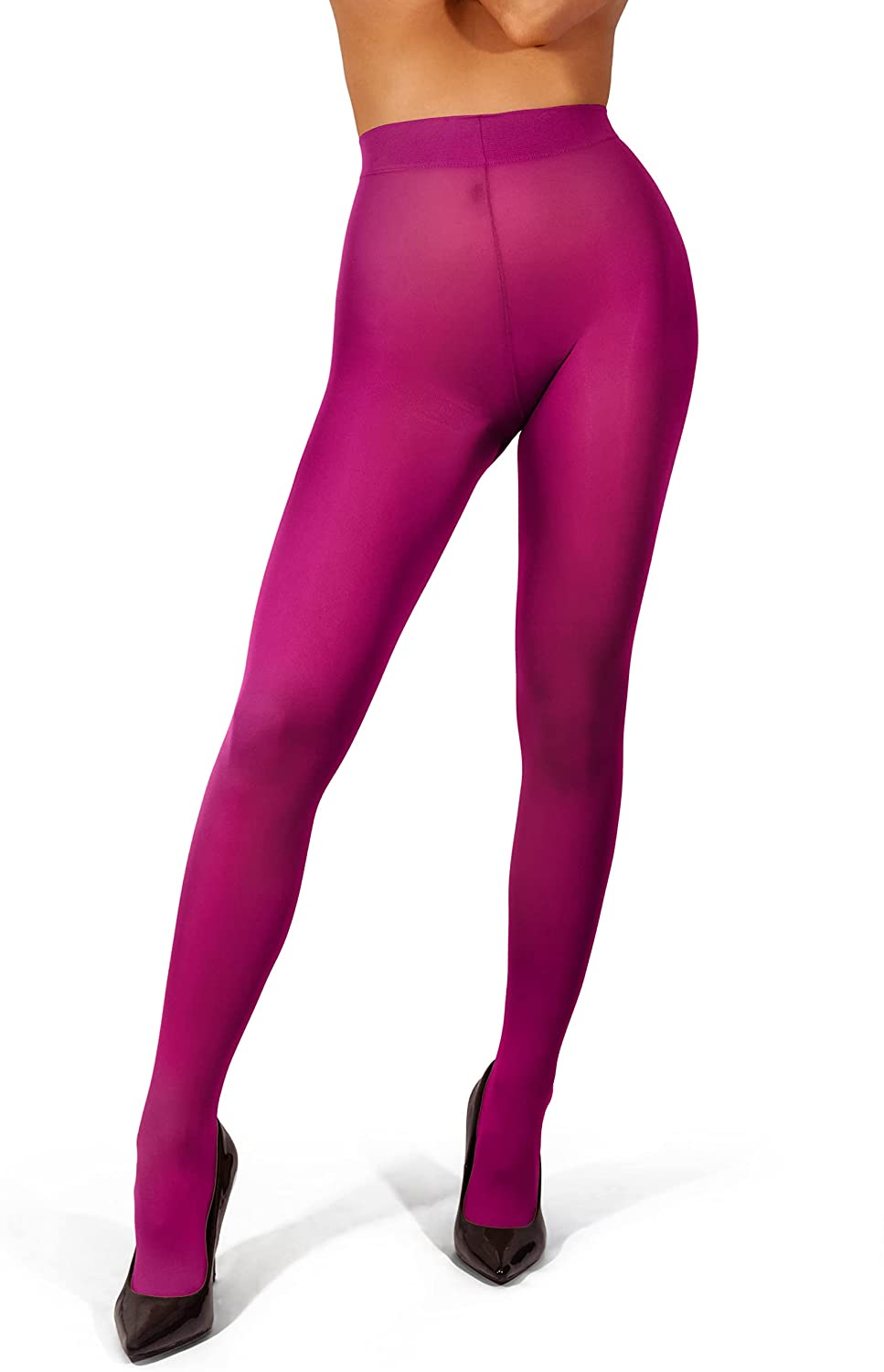 Sofsy Opaque Microfibre Tights for Women - Invisibly Reinforced - Footed Pantyhose High Waist for Women 40Den [Made in Italy] Apparel & Accessories > Clothing > Underwear & Socks > Shapewear KYLIE MAX Fuchsia Small 