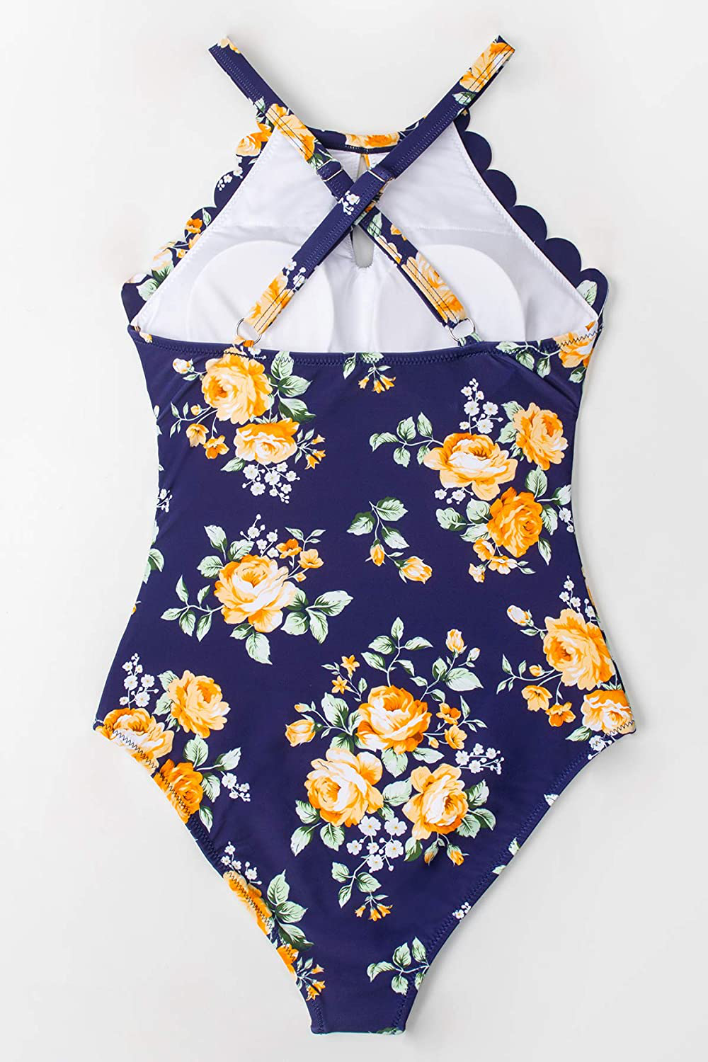 CUPSHE Women'S One Piece Swimsuit Floral Print High Neck Scallop Bathing Suit Apparel & Accessories > Clothing > Swimwear Kylie Max   