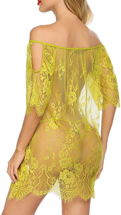 Avidlove Women Chemises Lace Smock Lingerie Mini Babydoll Lingerie Sleepwear S-4XL Apparel & Accessories > Clothing > Underwear & Socks > Lingerie Avidlove Yellow Medium 