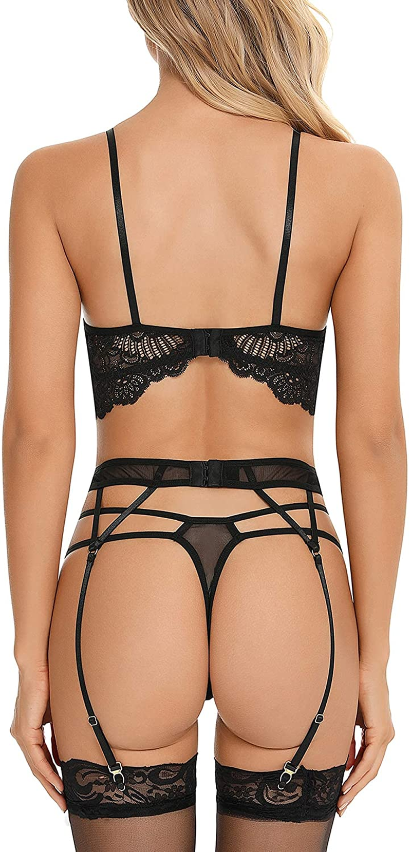 RSLOVE Women Sexy Lingerie Sets with Garter Belt 3 Piece Lace Teddy Babydoll Bodysuit Apparel & Accessories > Clothing > Underwear & Socks > Lingerie KYLIE MAX   