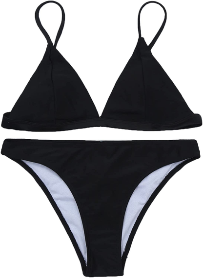 SOLY HUX Women's Halter Triangle Tie Side Bikini 2 Piece Swimsuits Apparel & Accessories > Clothing > Swimwear SOLY HUX Pure Black Medium 