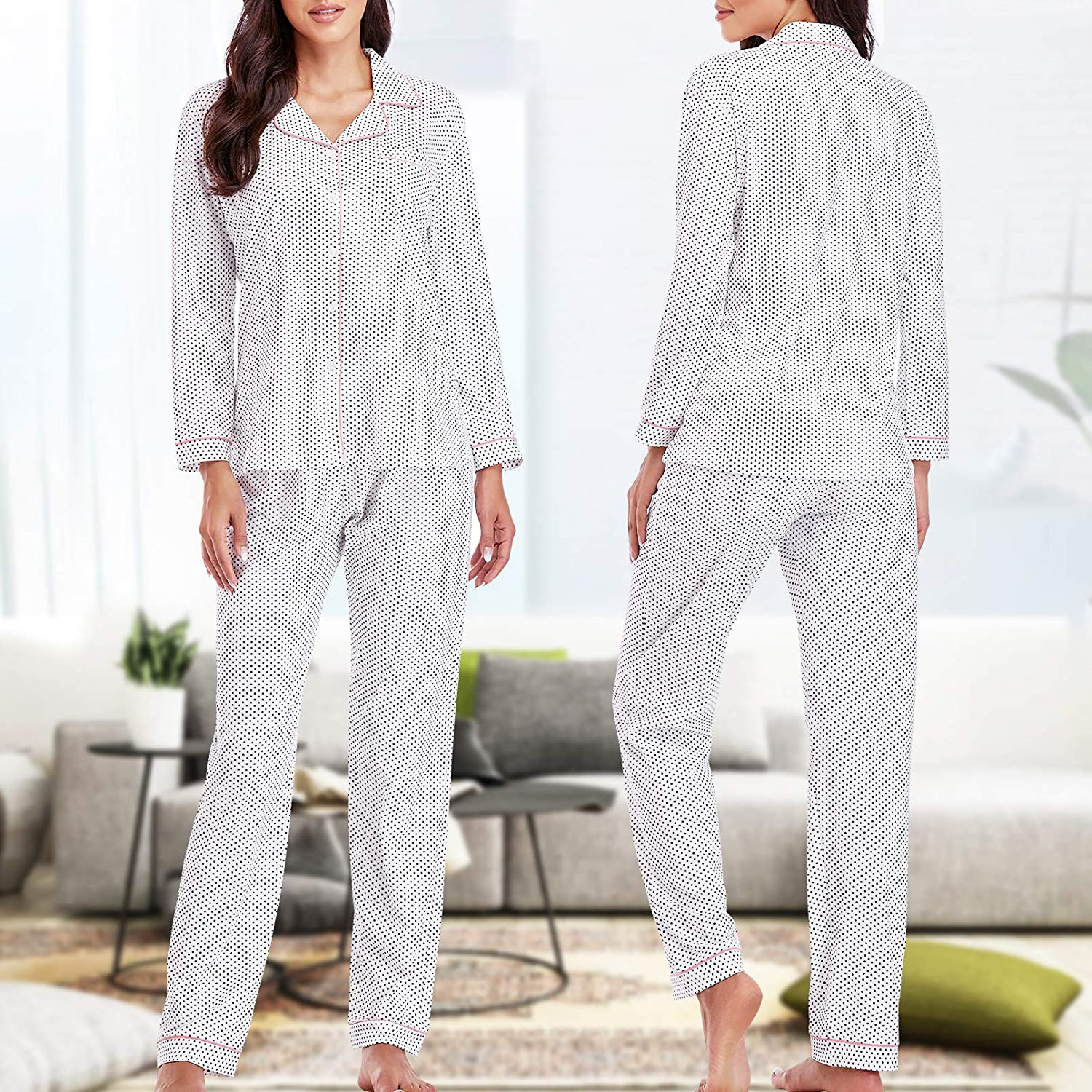 Eiggam Pajamas for Women Lounge Cotton Sleepwear Comfy Soft Long Button Down Pjs Set Pajamas Set Apparel & Accessories > Clothing > Sleepwear & Loungewear > Pajamas Eiggam   